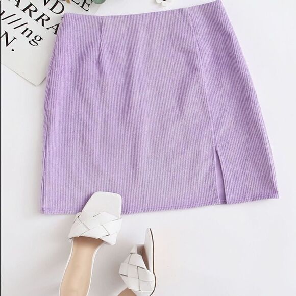 SHEIN Lilac Side Split Hem Corduroy Mini Skirt - Picture 1 of 2